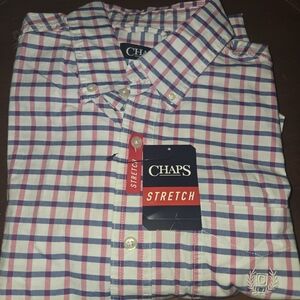 Chaps Pink and Blue Plaid Stretch Button-Down Shirt